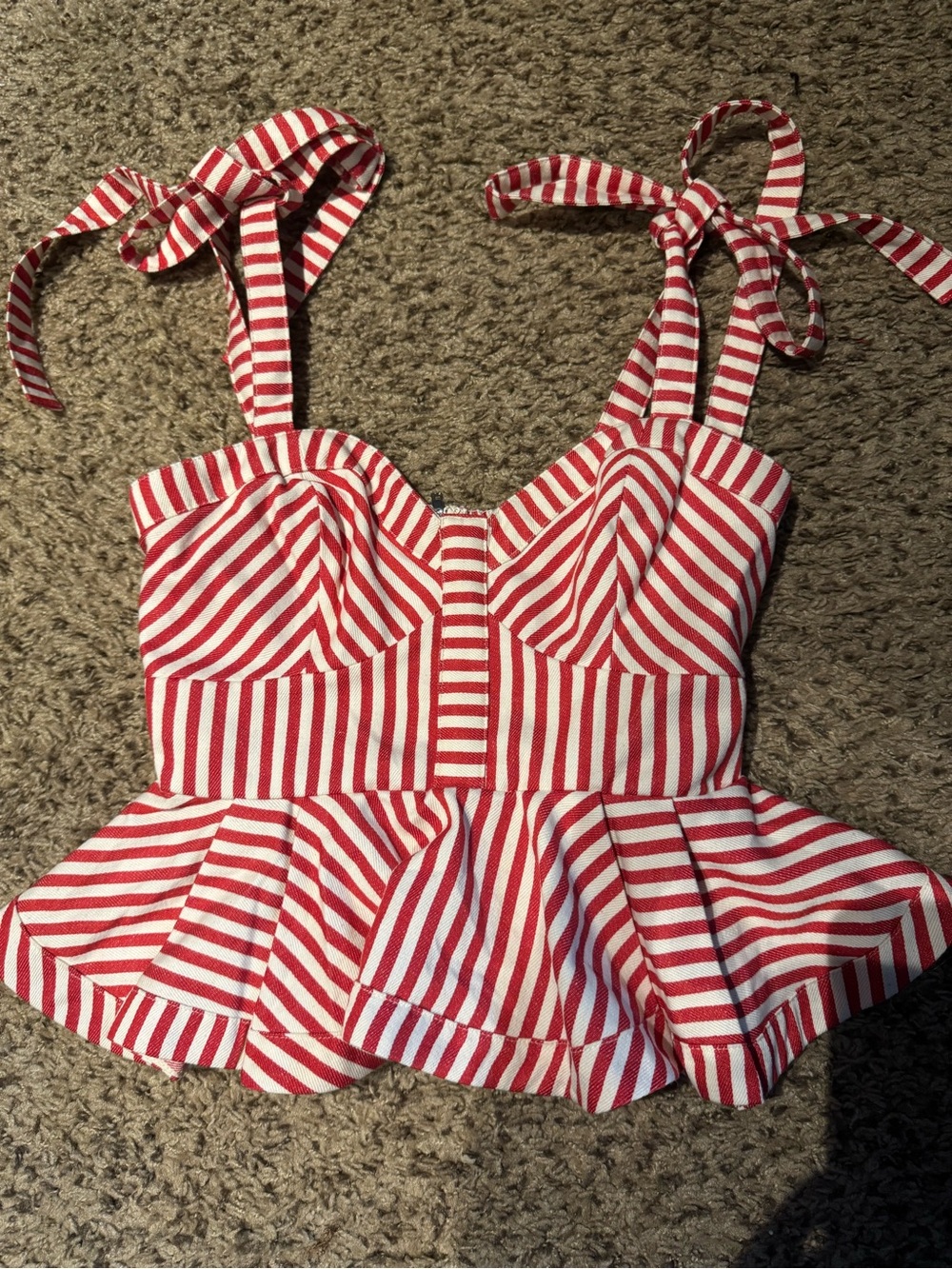 MARBLE Red and White Striped Tie-Shoulder Top